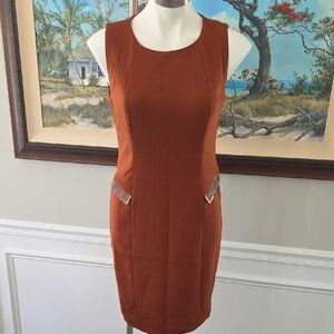 Premise Rust Brown Sleeveless Mini Dress with Metallic Trim